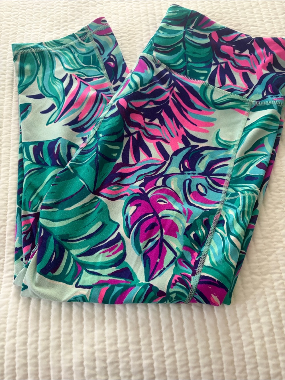 Lilly Pulitzer Tropical Leaf Print Leggings in Teal & Pink